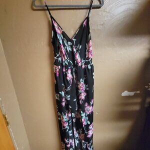 By As You Wish Black Floral Dress Size Large Spaghetti Straps
